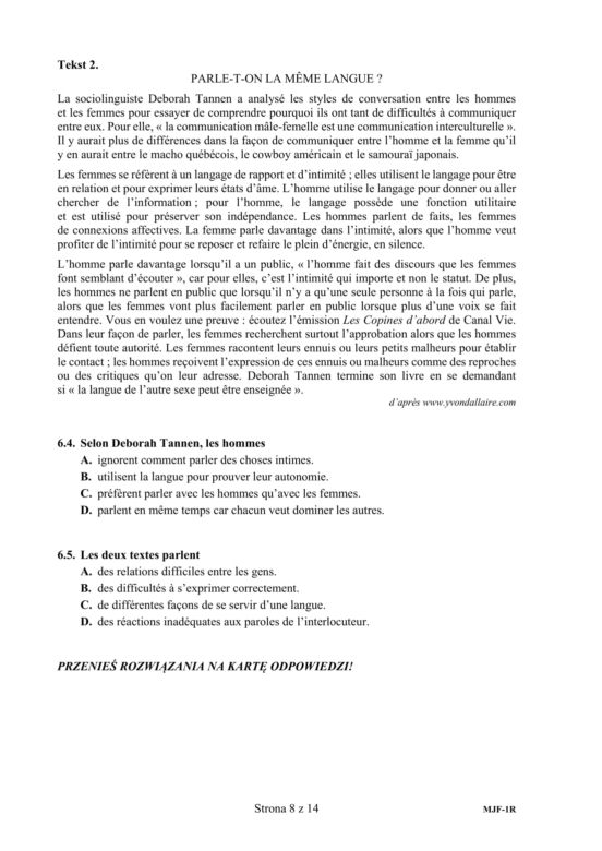 Matura 2020 AKUSZE CKE: j. francuski p. rozszerzony, 8