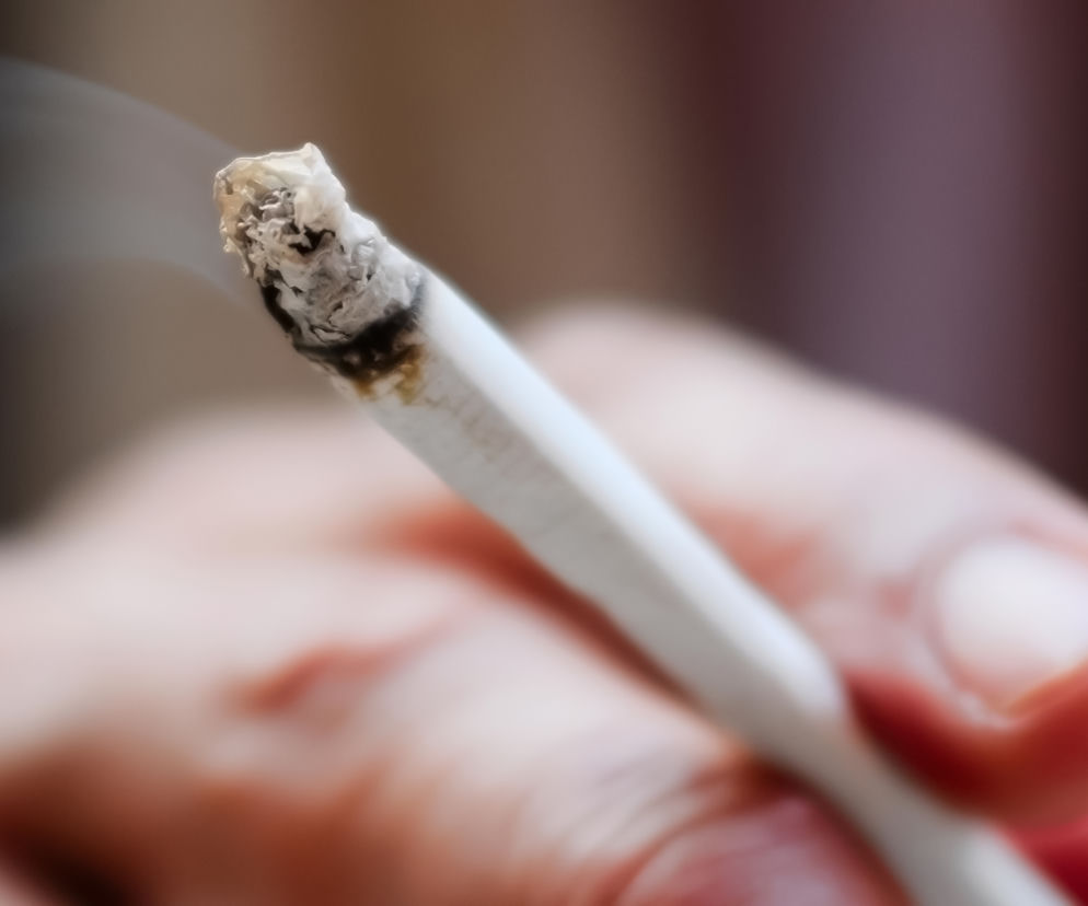 zbliżenie na papierosa trzymanego w męskiej dłoni
