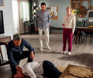 Barwy szczęścia odc. 3270. Sonia (Weronika Nockowska), Robert Stefaniak (Paweł Ławrynowicz), Karol (Jan Wieczorkowski), Darek (Andrzej Niemyt)