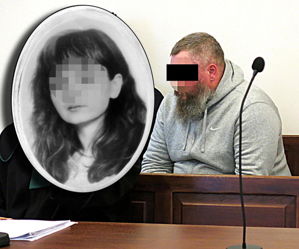 Mariusz P. na sali sądowej, obok na miniaturze ofiara zabójstwa Agnieszka. O wyroku przeczytasz na SE Białystok.