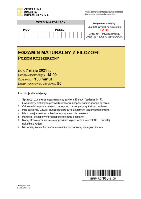 Matura 2021: filozofia. Arkusze CKE 