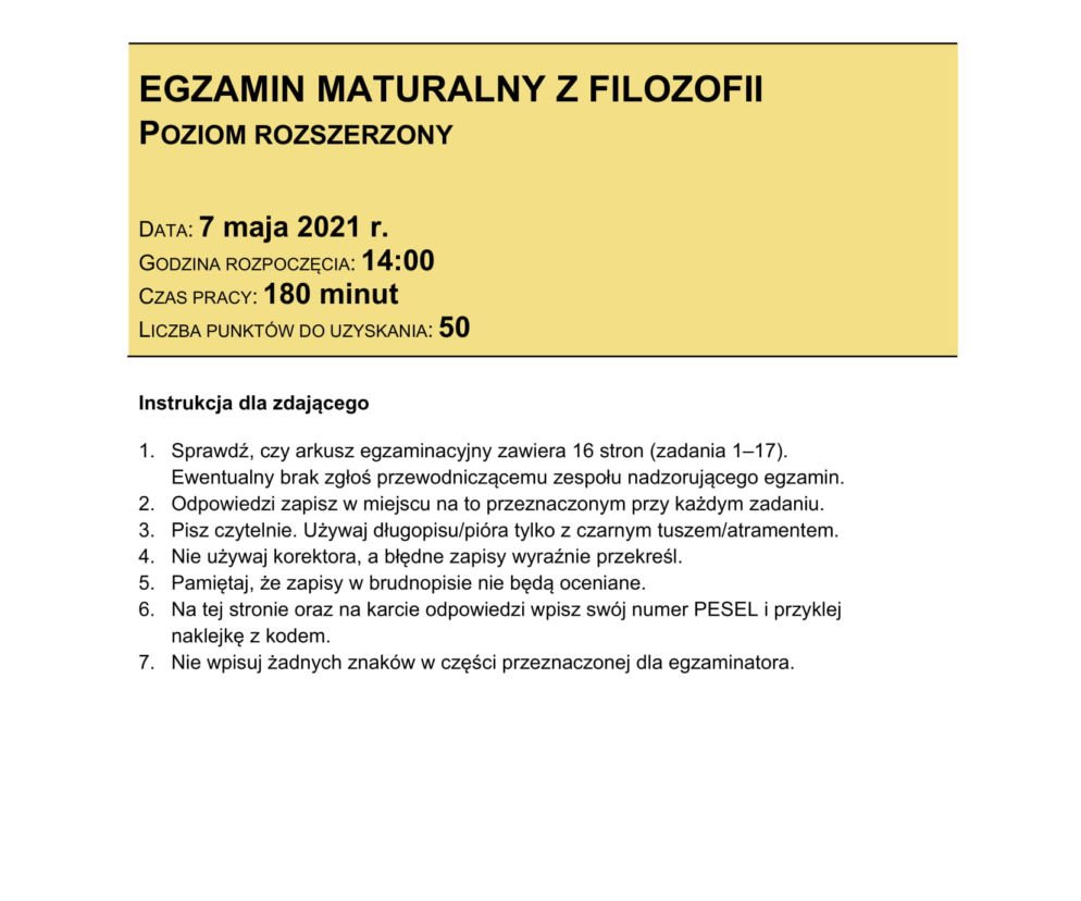 Matura 2021: filozofia. Arkusze CKE 