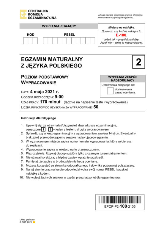 Matura 2021 język polski: ARKUSZ