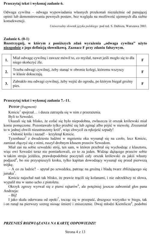 EGZAMIN GIMNAZJALNY 2013 JĘZYK POLSKI - ODPOWIEDZI, ARKUSZE z CKE
