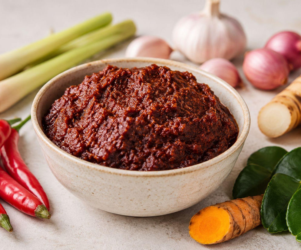Pasta rendang. Ten aromatyczny dodatek zmienia zwykłego kurczaka i warzywa w danie pełne indonezyjskiego smaku