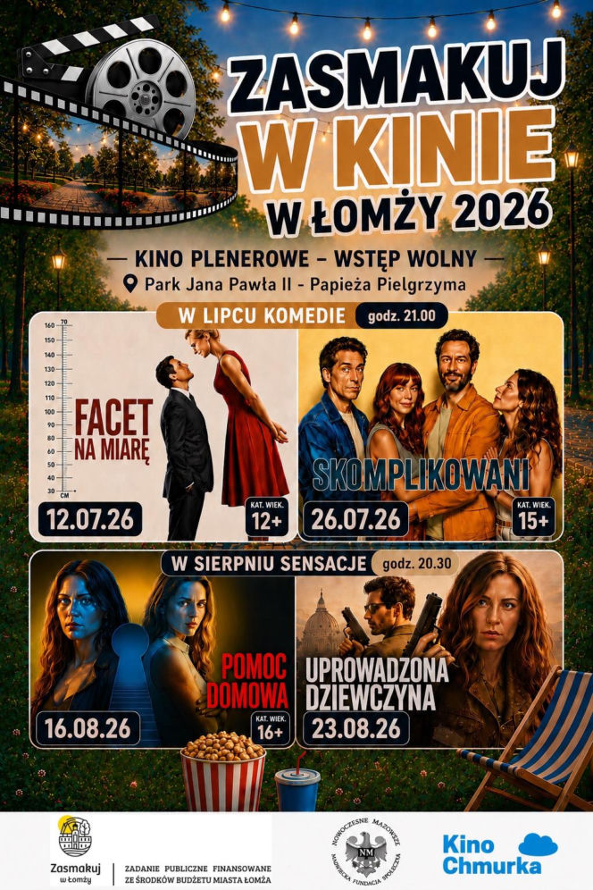 Zasmakuj w kinie w Łomży 2026. Pierwszy seans kina plenerowego już w niedzielę. Co można będzie zobaczyć?