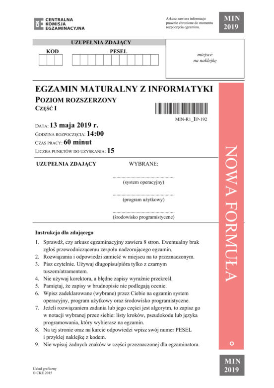 ARKUSZE CKE - Matura z informatyki 2019