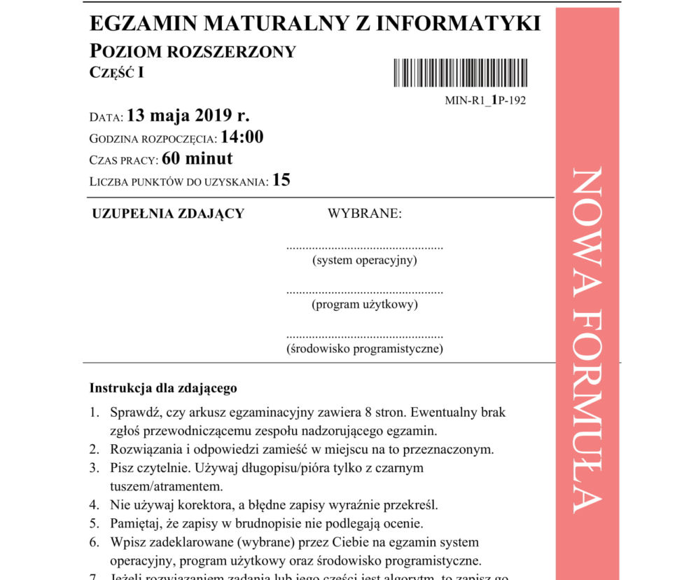 ARKUSZE CKE - Matura z informatyki 2019
