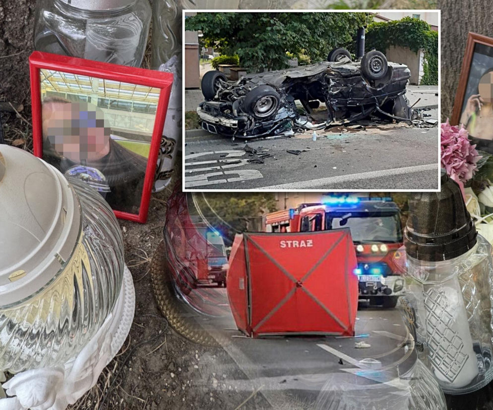 Znicze i zdjęcia ofiary przy drzewie. Na miniaturach wrak auta i akcja służb. O tragedii w Lublinie przeczytasz w SE Lublin.