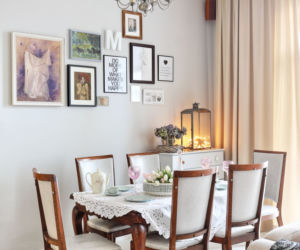 Salon z kuchnią w stylu glamour