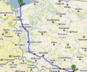 Trasa E40 i E65 Kraków-Dziwnów - mapka