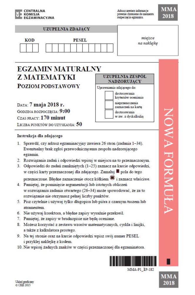 Matura 2018. Arkusze CKE z matematyki