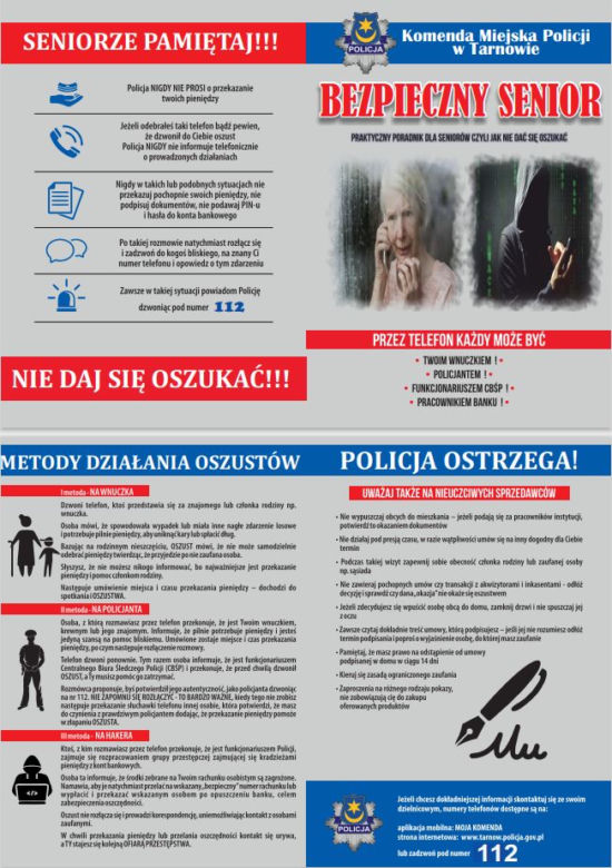 Tarnowscy policjanci ostrzegają seniorów przed oszustami
