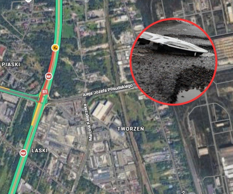 Kilka aut wpadło do wielkiej dziury w Dąbrowie Górniczej