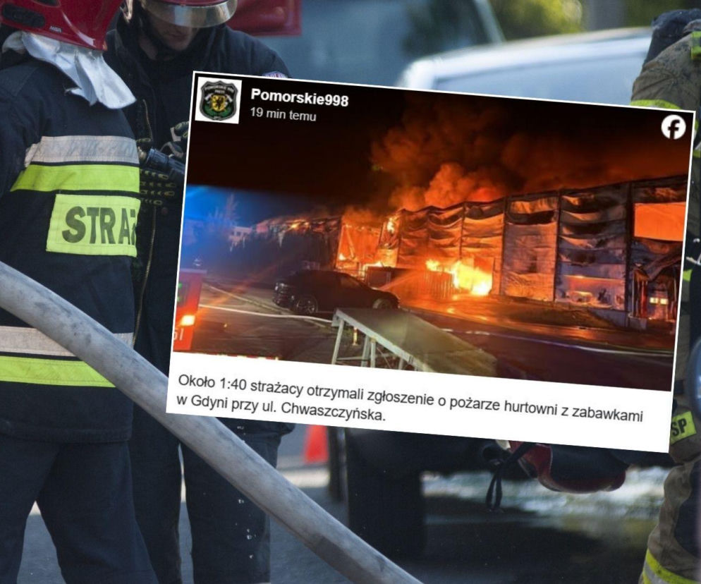 Duży pożar w Gdyni. Ogień pojawił się hurtowni zabawek, apel strażaków
