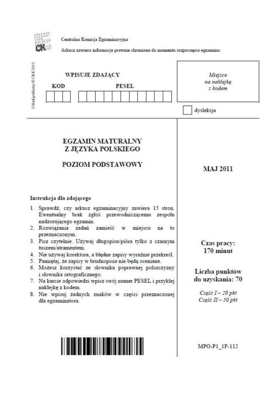 Matura z języka polskiego, poziom podstawowy OFICJALNE ARKUSZE