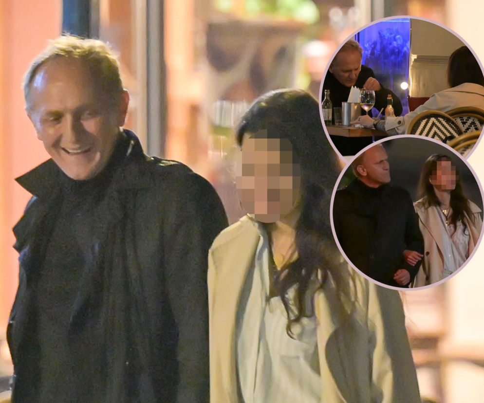 Andrzej Chyra z szatynką. Obok miniatury z kolacji i spaceru. O randce aktora przeczytasz na SE.