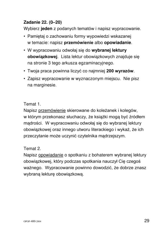 Egzamin ósmoklasisty 2020 - arkusz egzaminacyjny z jęz. polskiego