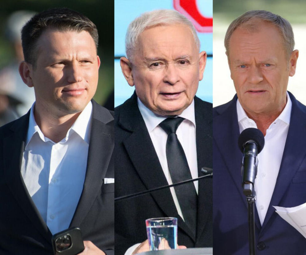 Sławomir Mentzen, Jarosław Kaczyński i Donald Tusk. O wynikach sondażu dla partii przeczytasz na SE Polityka.