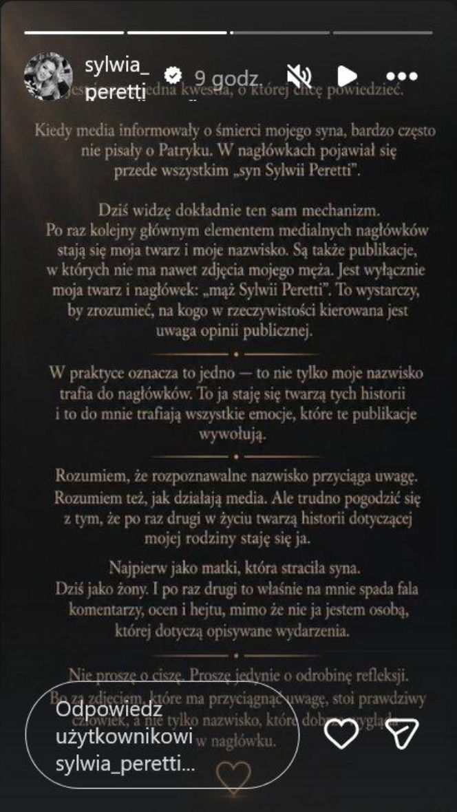 Sylwia Peretti nie wytrzymała. Opublikowała emocjonalne oświadczenie