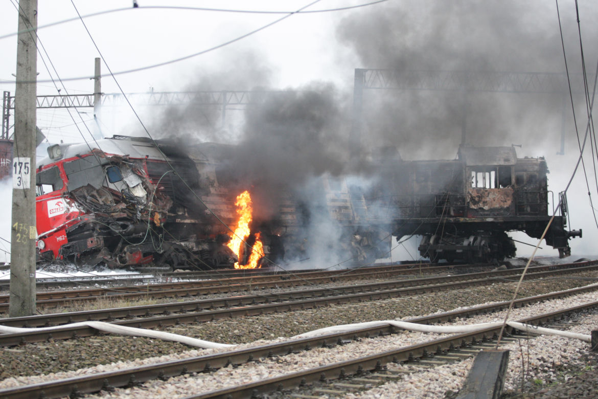 Pożar wagonów pociągów w Białymstoku 