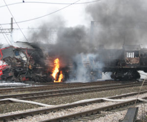 Pożar wagonów pociągów w Białymstoku 