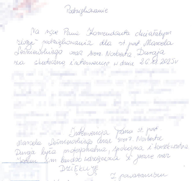 Mieszkanka dziękuje policjantom! „Odzyskałam poczucie bezpieczeństwa”