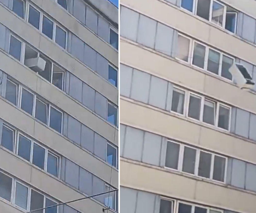 Lodówka spadła z 9. piętra. Nagranie z Trzonolinowca podbija sieć
