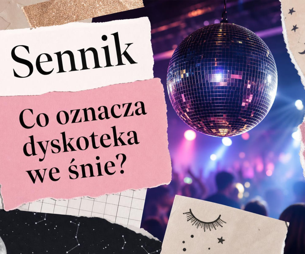 Lustrzana kula na tle bawiącego się tłumu. Obok napis o senniku i znaczeniu snu o dyskotece, o czym dowiesz się w SE.