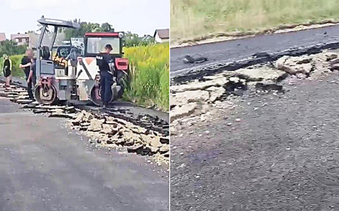 Rolnik zaorał świeży asfalt