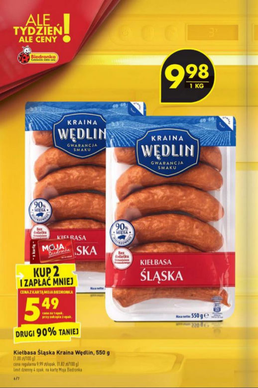 Kiełbasa śląska 9,98 zł/kg