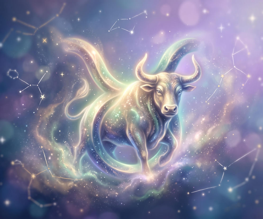 Złoty byk pośród gwiazd i konstelacji na tle kosmosu. O horoskopie dla zodiakalnego Byka przeczytasz w Eska.