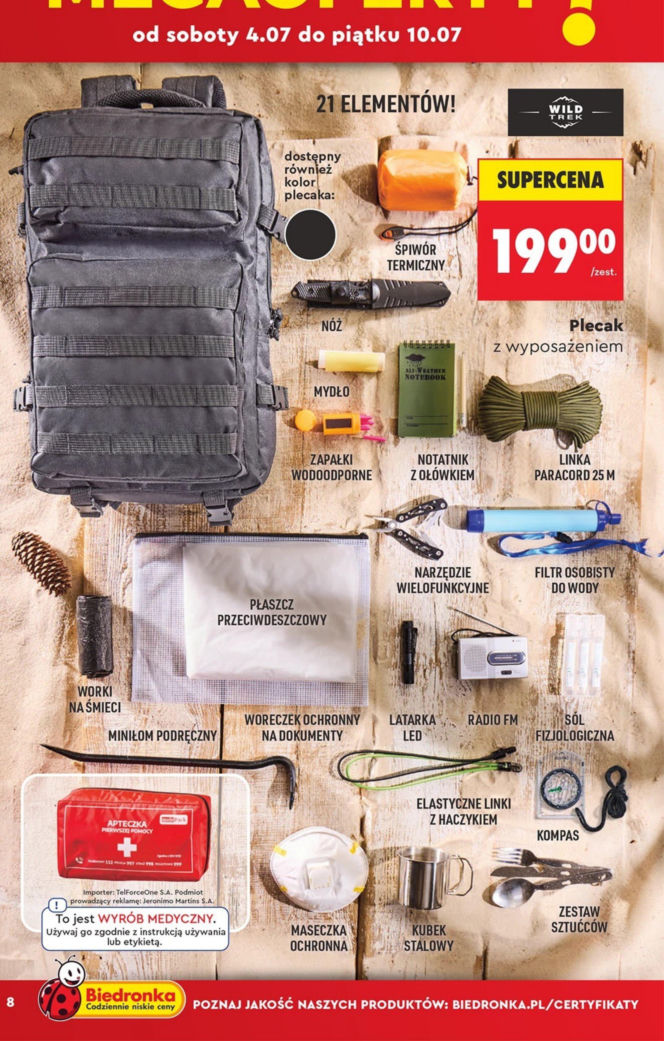 Plecak z wyposażeniem, 21 elementów, WILD TREK, 199,00 zł / zestaw