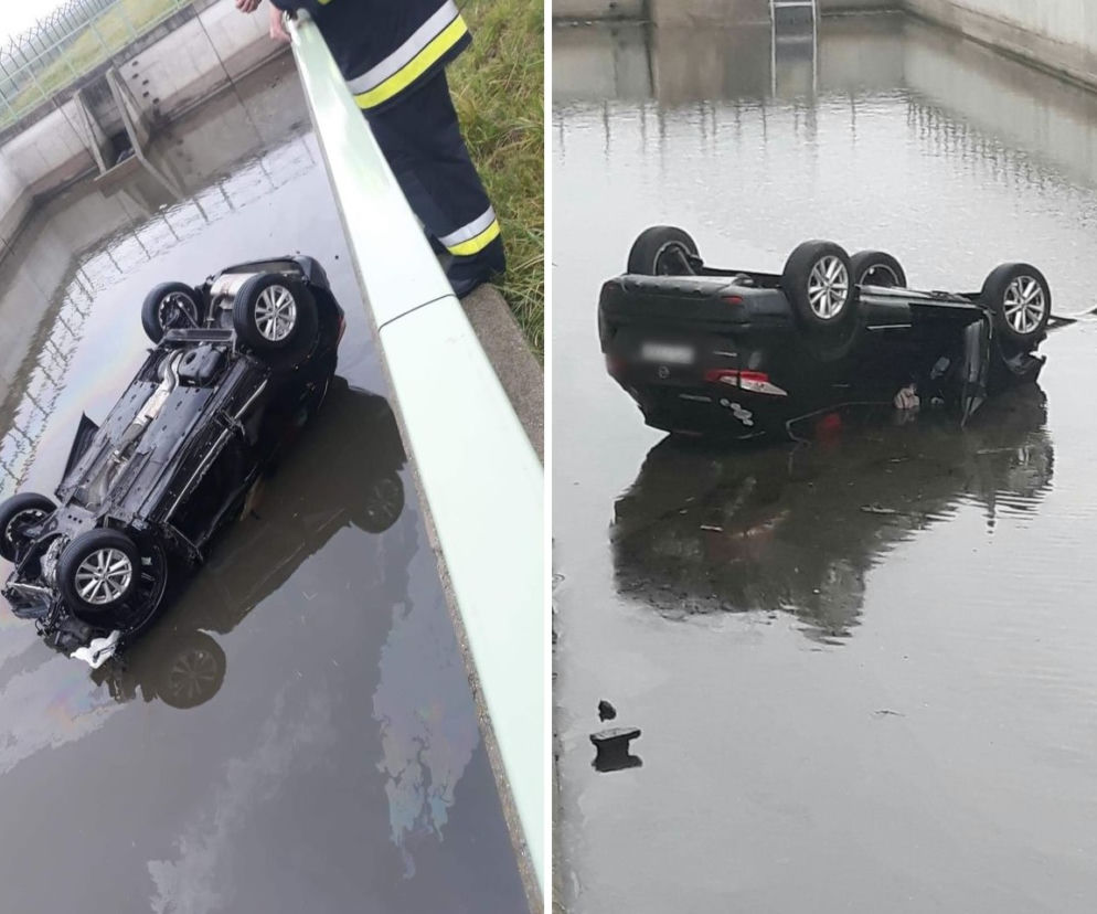 Wypadek na A4 w kierunku Krakowa TERAZ: Auto RUNĘŁO do wody, są POSZKODOWANI! [ZDJĘCIA]