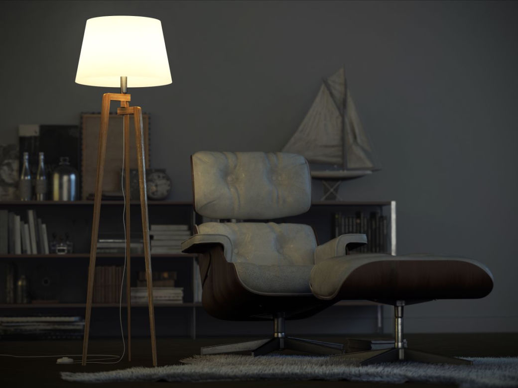 Lampa podłogowa osadzona na trzech cienkich nogach