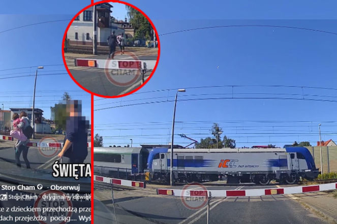 Weszli z dzieckiem na zamknięty przejazd kolejowy. Po paru sekundach przejechał pociąg