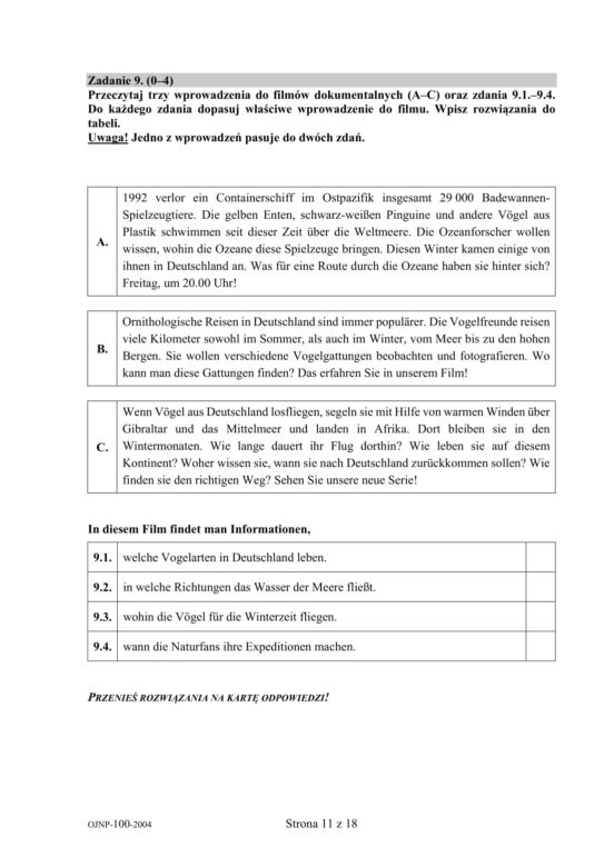 Egzamin ósmoklasisty 2020 - język niemiecki [ARKUSZ CKE]