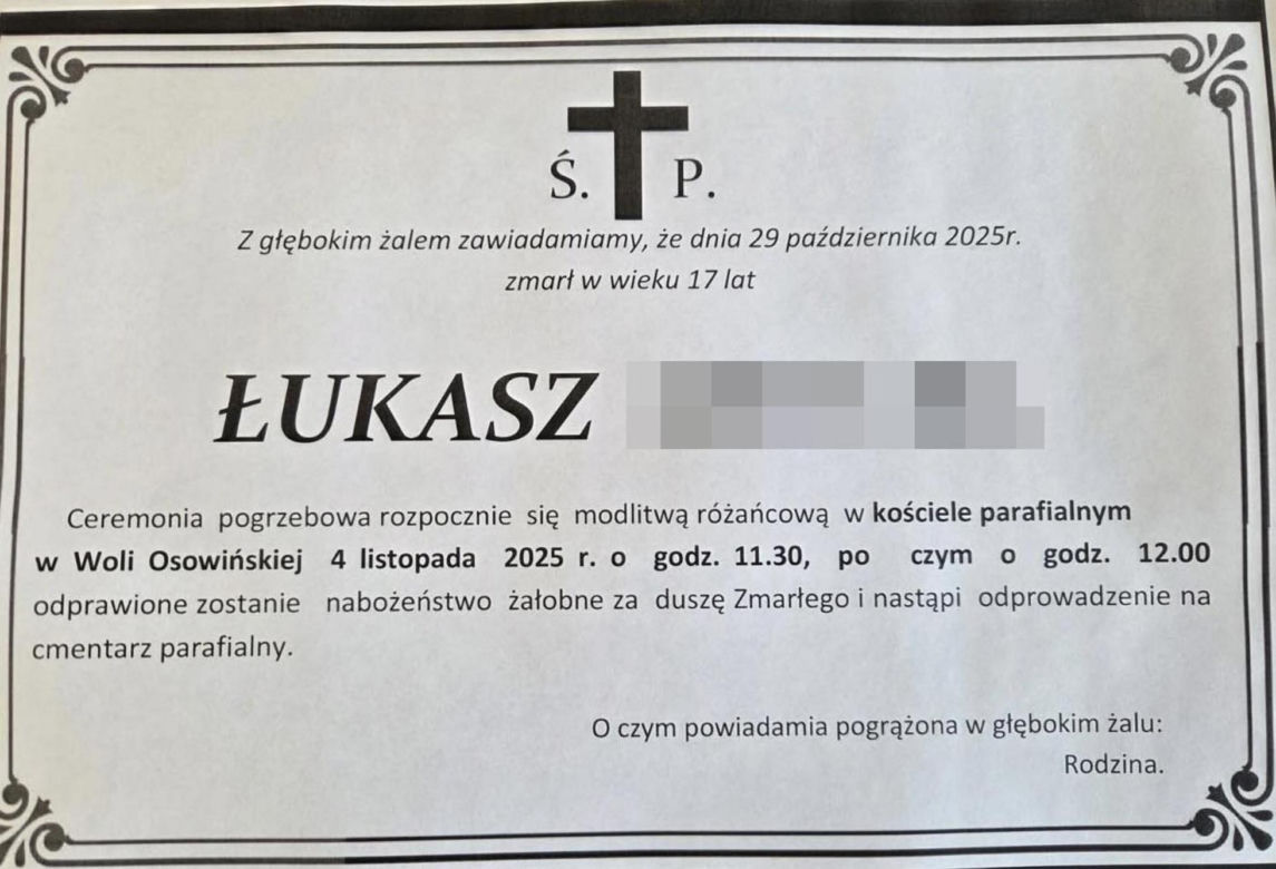 Pogrzeb 17-letniego Łukasza z Woli Osowińskiej