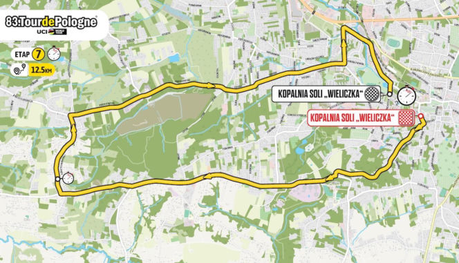 Tour de Pologne 2026 - 7. etap MAPA. Trasa jazdy indywidualnej na czas wokół Wieliczki 9.08.2026