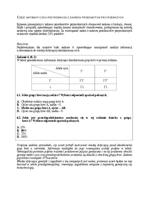 Wyniki egzaminu gimnazjalnego 2014 - wstępny raport CKE