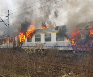 Pożar wagonów kolejowych w Krakowie
