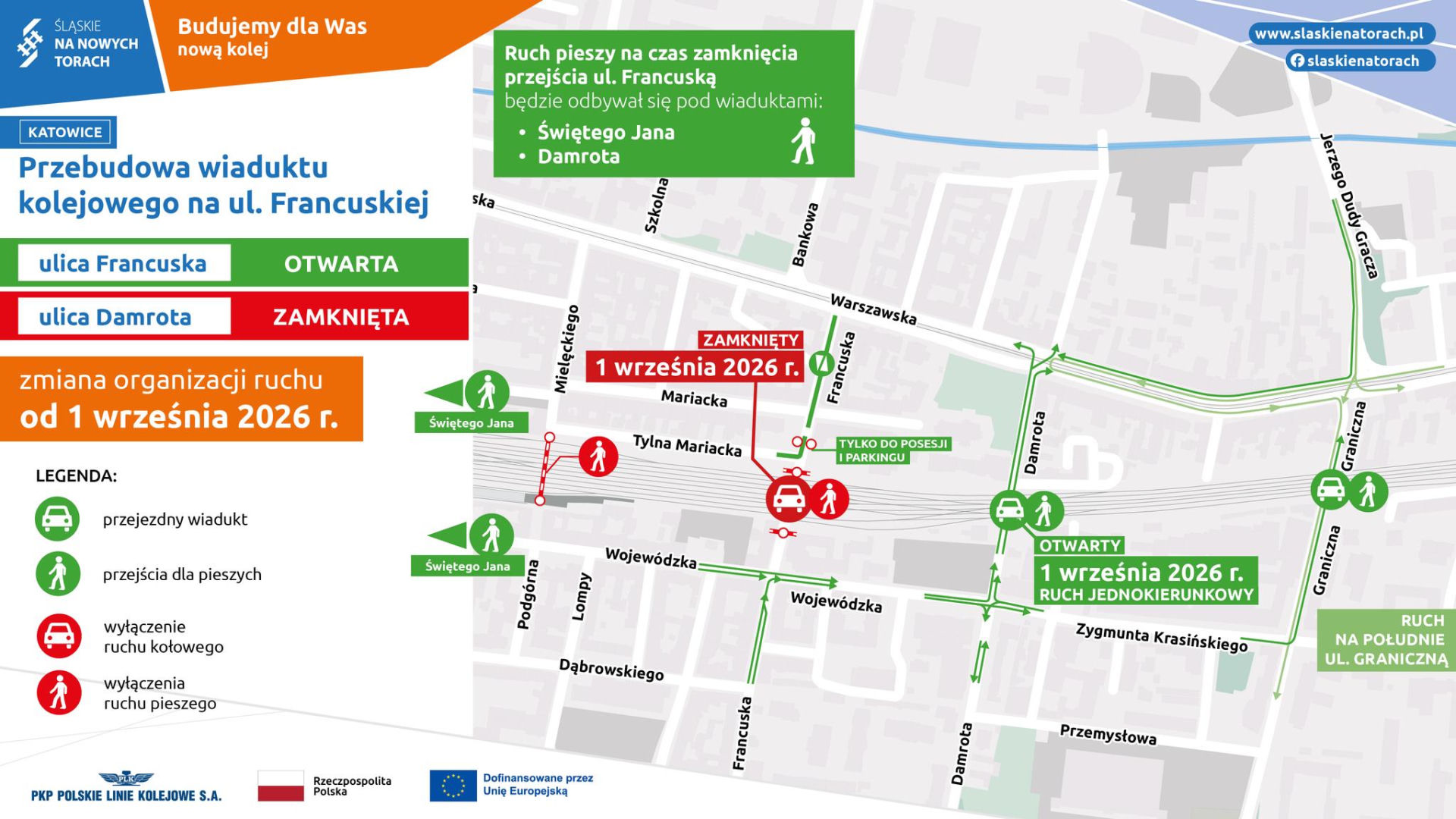 Kierowcy muszą pamiętać, że przejazd pod wiaduktem nad ulicą Damrota odbywa się wyłącznie w jednym kierunku. Przed remontem ruch w tym miejscu był dwukierunkowy.
