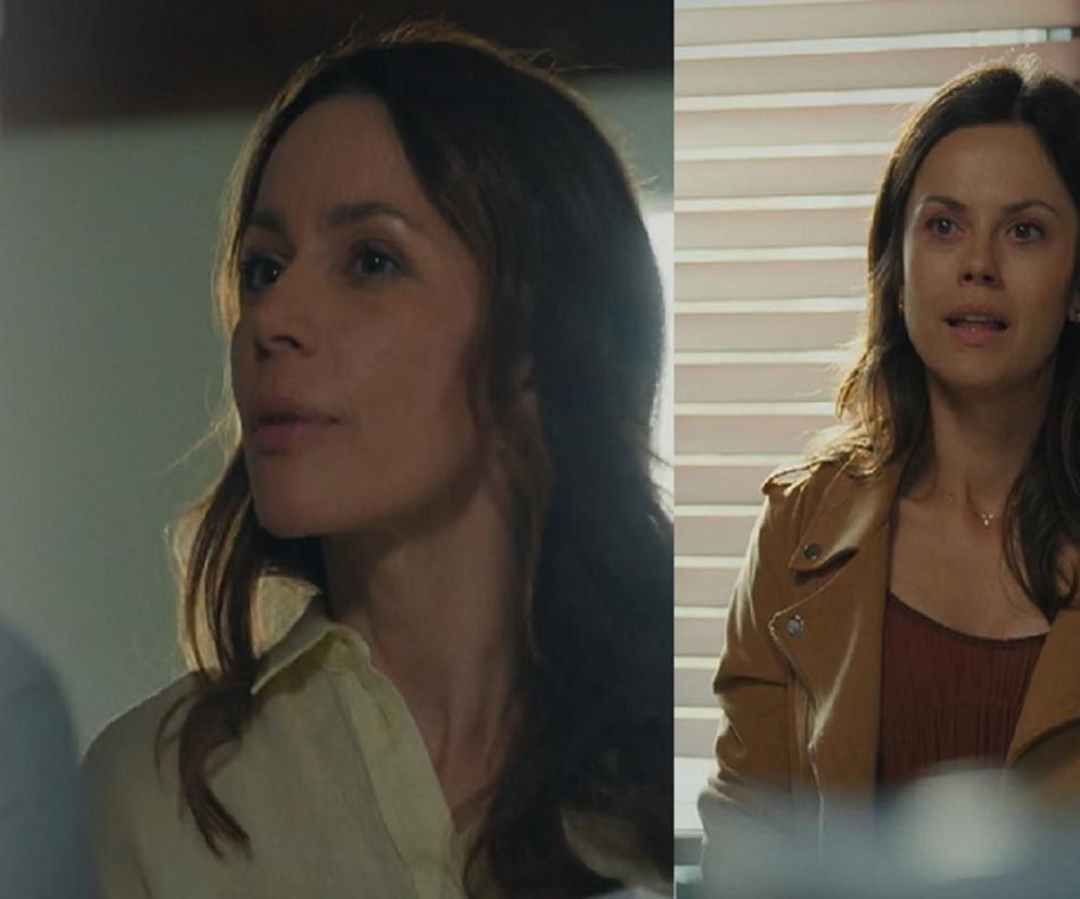 Martyna (Magdalena Turczeniewicz) w dwóch ujęciach: z boku i na wprost. Na lewym zdjęciu kobieta w jasnej koszuli patrzy w kierunku innej osoby, na prawym, w brązowej ramonesce, spogląda przed siebie z zatroskaną miną. Zdjęcia ilustrują emocje bohaterów, które można śledzić na portalu Super Seriale.