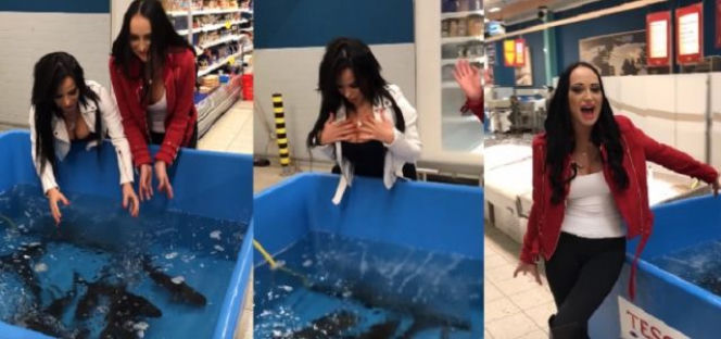 Siostry Godlewskie łapią 'karpa na święta' i śpiewają w markecie... VIDEO