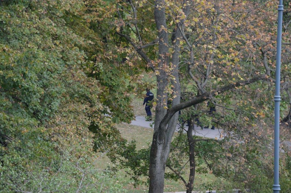 Wszedł na pomnik i twierdzi, że ma bombę. Policyjni negocjatorzy rozmawiająz desperatem