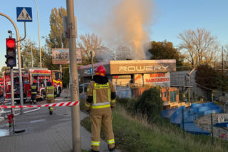 Pożar sklepu rowerowego przy Wale Miedzeszyńskim