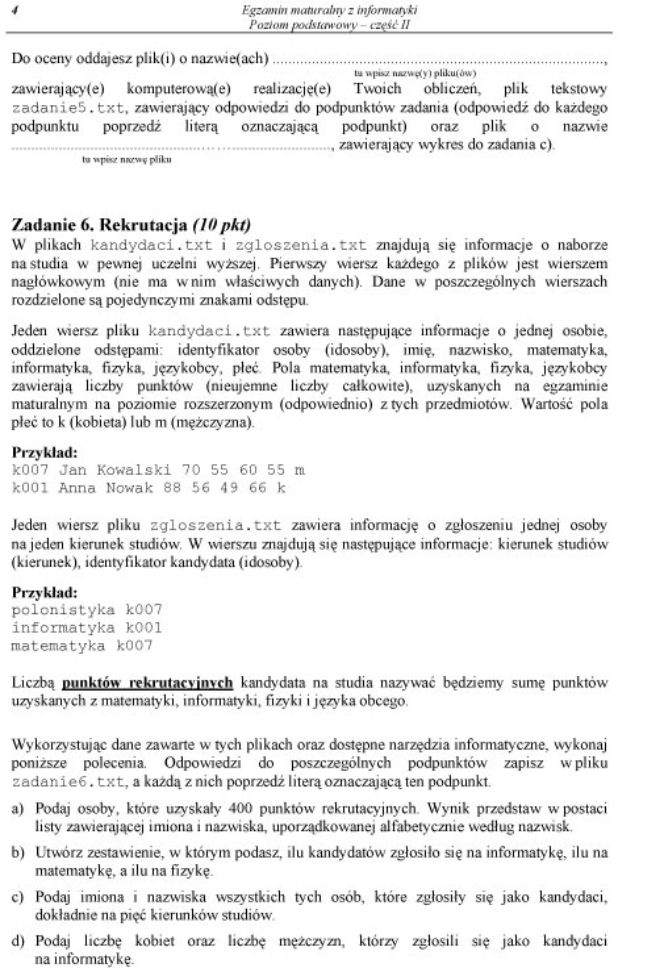 Matura 2012 - informatyka, poziom podstawowy