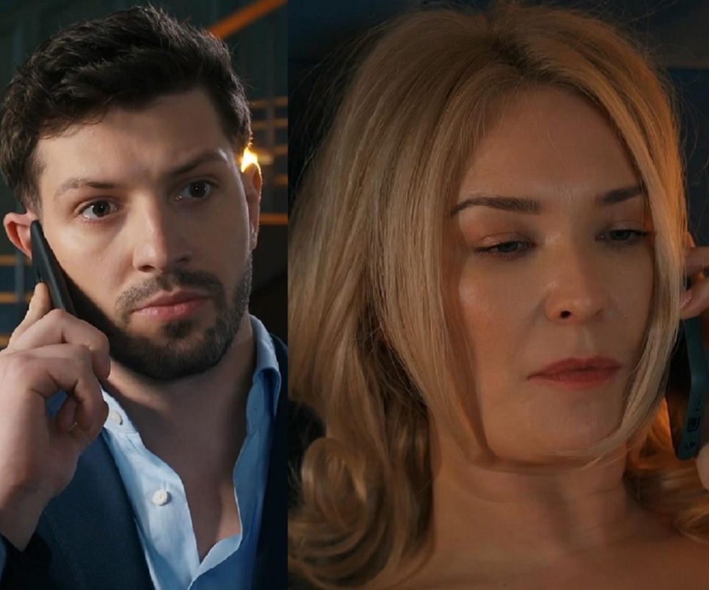 Justin (Jasper Sołtysiewicz) i Karolina (Marta Dąbrowska) z serialu Barwy szczęścia rozmawiają przez telefon. Zdjęcie przedstawia dwoje aktorów w zbliżeniu, ukazując ich emocje podczas rozmowy, która ma zdemaskować oszustwo. Więcej o ich losach na Super Seriale.
