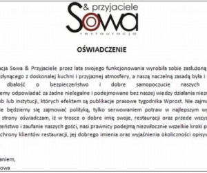 Sowa i Przyjaciele, Robert Sowa, oświadczenie