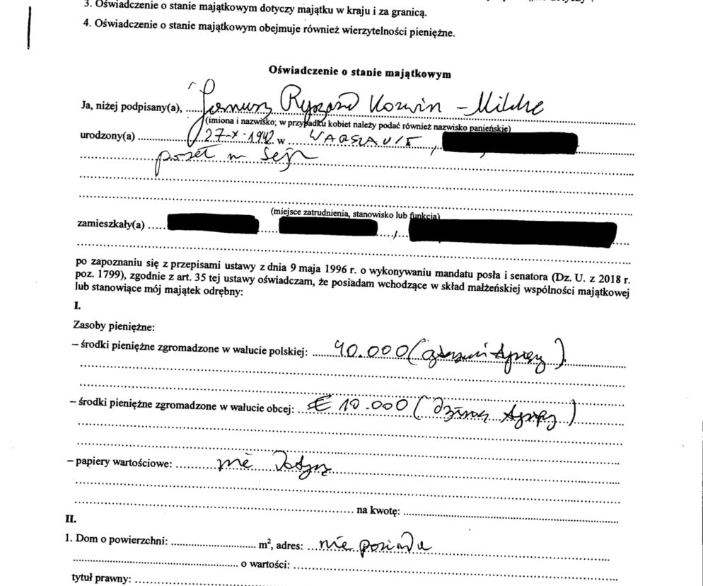 Janusz Korwin-Mikke oświadczenie majątkowe 2020